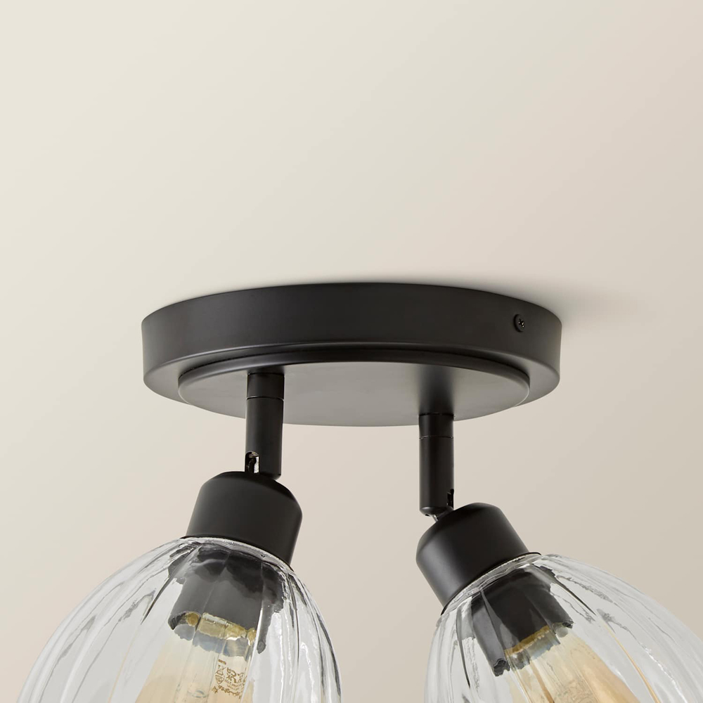 ValueLights Cheltenham Ribbed Shades 2 Way Matte Black Adjustable Ceiling Spotlight with Bulbs Image 3