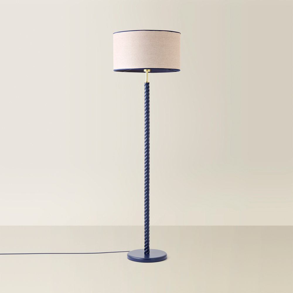 ValueLights Amara Linen Inner Shade Navy Twist Floor Lamp with Bulb Image 5