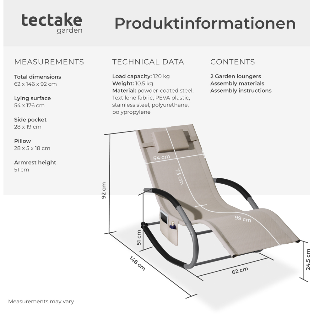tectake Taya Set of 2 Beige Rocking Sun Lounger Image 9