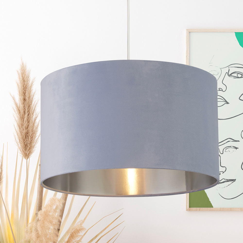 Lighting Collection Light Blue Silver Inner Velvet Drum Shade 45cm Image 2