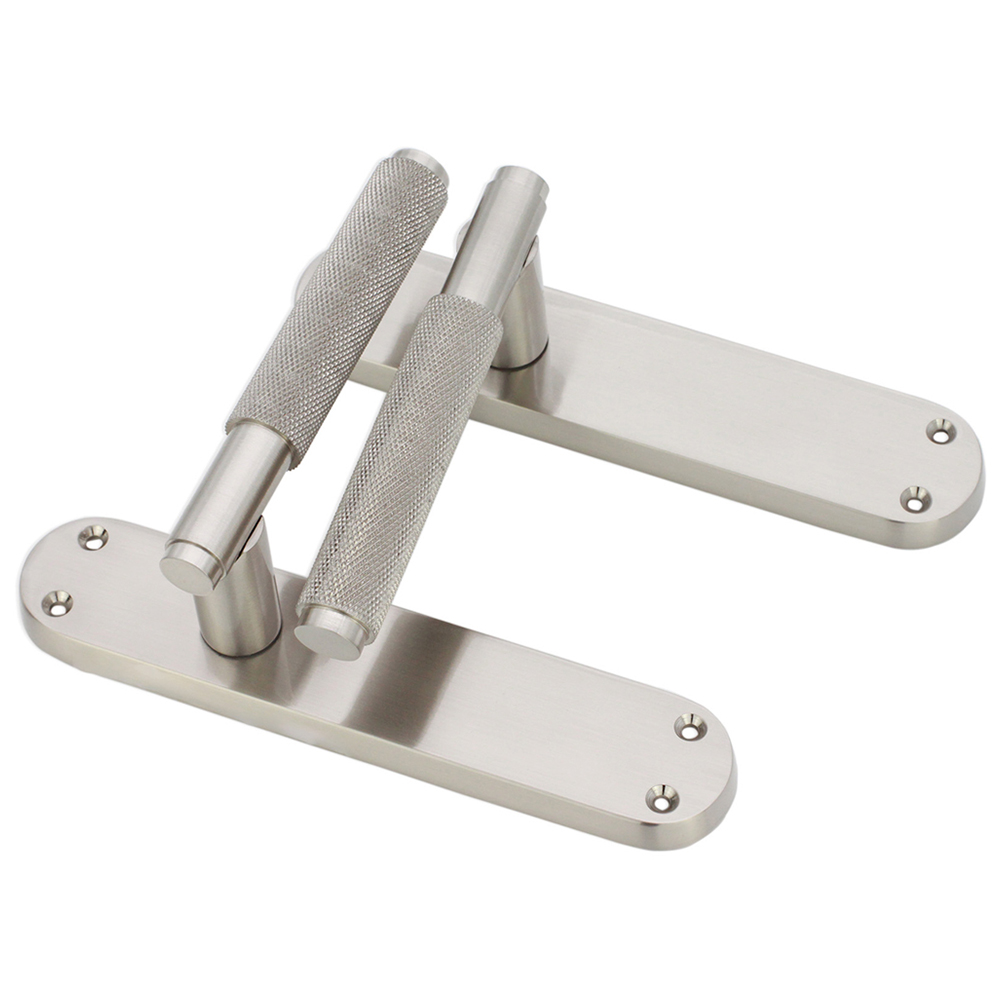 Spira Brass Connaught Satin Nickel Knurled Lever Door Handle with Latch Backplate 2 Pack Image 3
