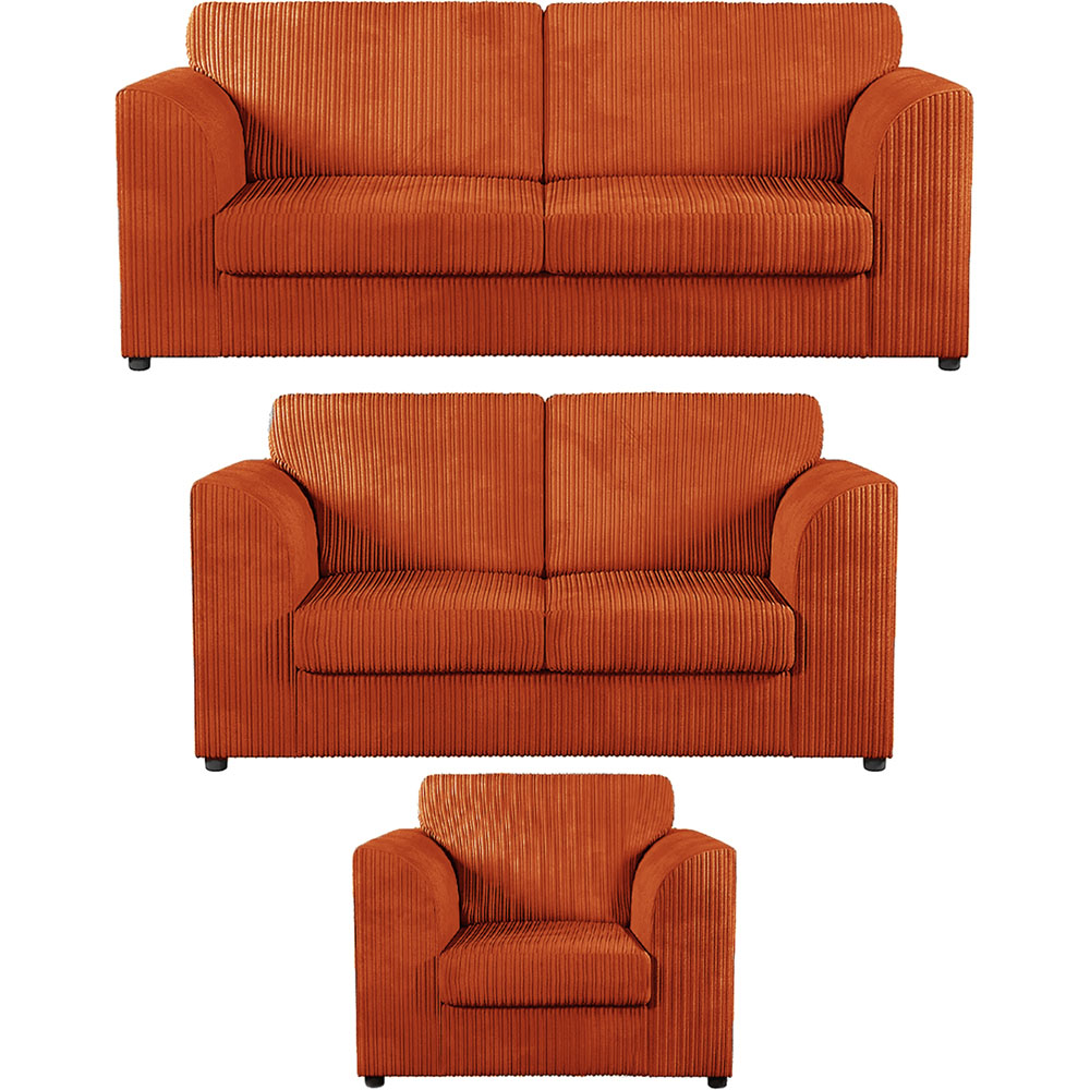 Luxor 6 Seater Orange Jumbo Cord Full Back Sofa Suite Image 2