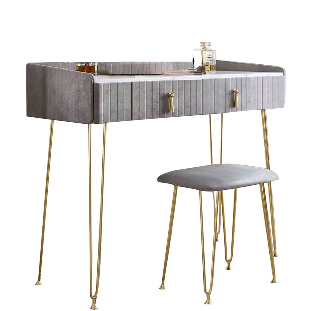 CARME Home Tokyo Glow Grey Velvet Dressing Table with Stool Set Image 2