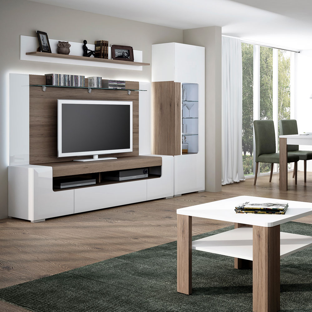 Florence Toronto Single Door White and San Remo Oak Glazed Narrow Display Cabinet Image 9