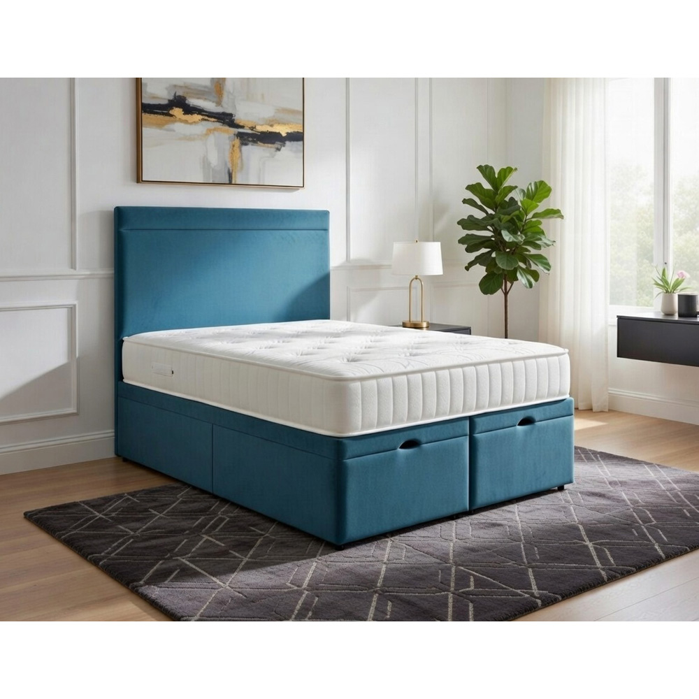 DS Living Majesty Super King Size Sky Blue Plush Velvet Ottoman Bed Image 5