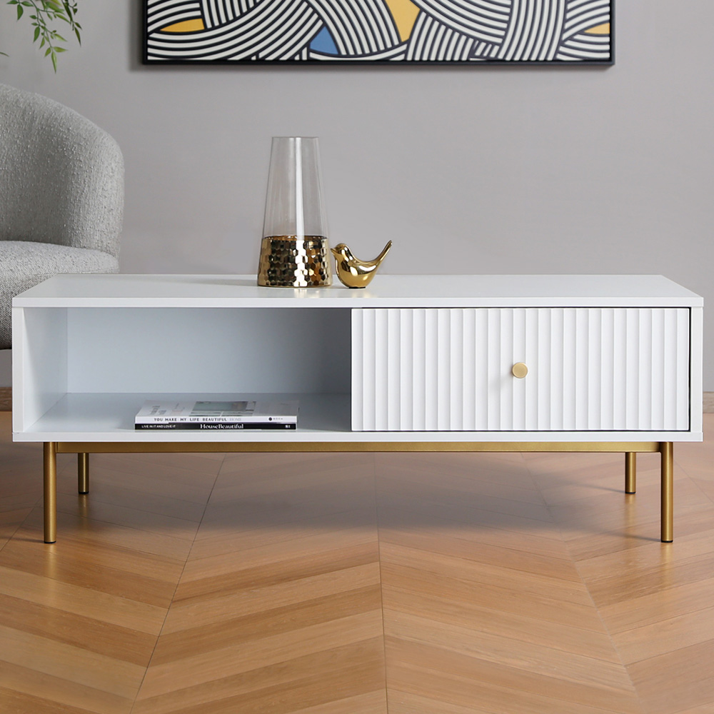 Devon Single Drawer Single Shelf White Coffee Table Image 1
