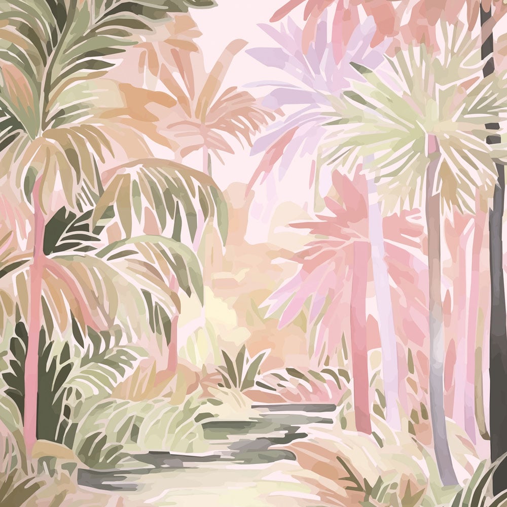 Origin Murals Pretty Palms Pink Wall Mural Image 2