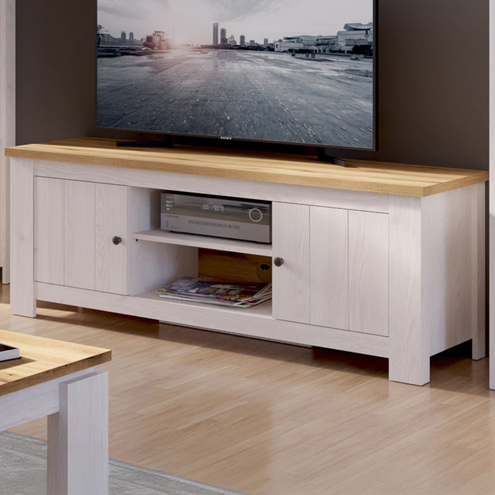 Florence Celesto 2 Door 2 Shelf White and Oak TV Unit Image 1