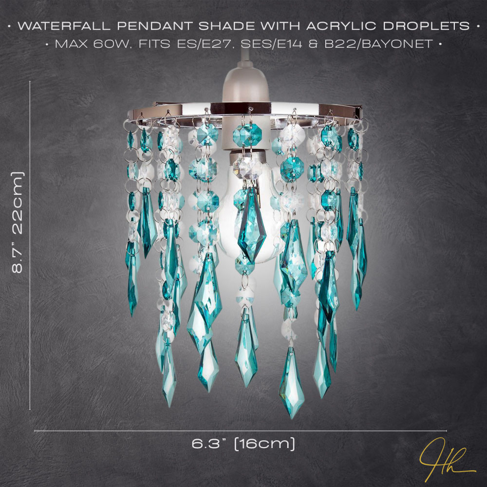 Happy Homewares Modern Waterfall Design Clear and Teal Acrylic Drops and Beads Pendant Shade Image 5