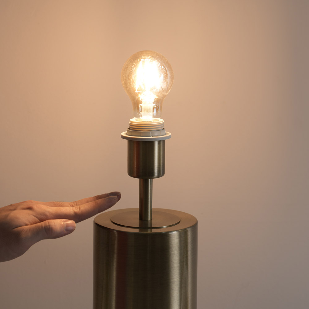 ValueLights Lexy Reni White Drum Shade Antique Brass Dimmable LED Touch Table Lamp Image 3