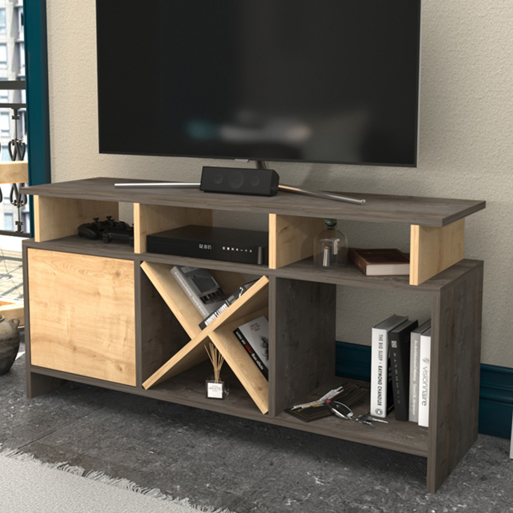 Decorotika Auburn Single Door 8 Shelf Wenge and Sapphire Oak TV Unit Image 1