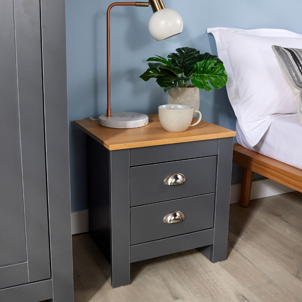 Home Source Camden 2 Drawer Graphite Grey Bedside Table Image 5