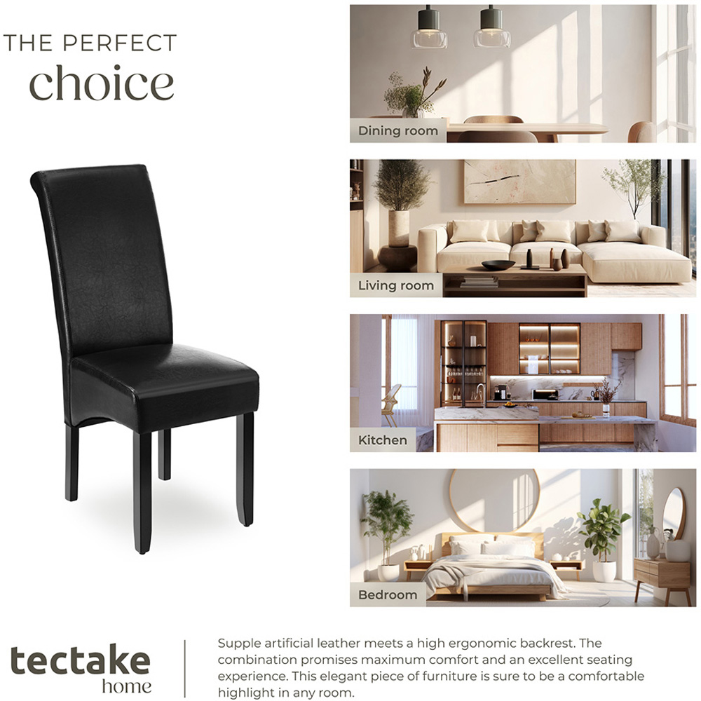 tectake Set of 6 Black Faux Leather High Backrest Dining Chair Image 7