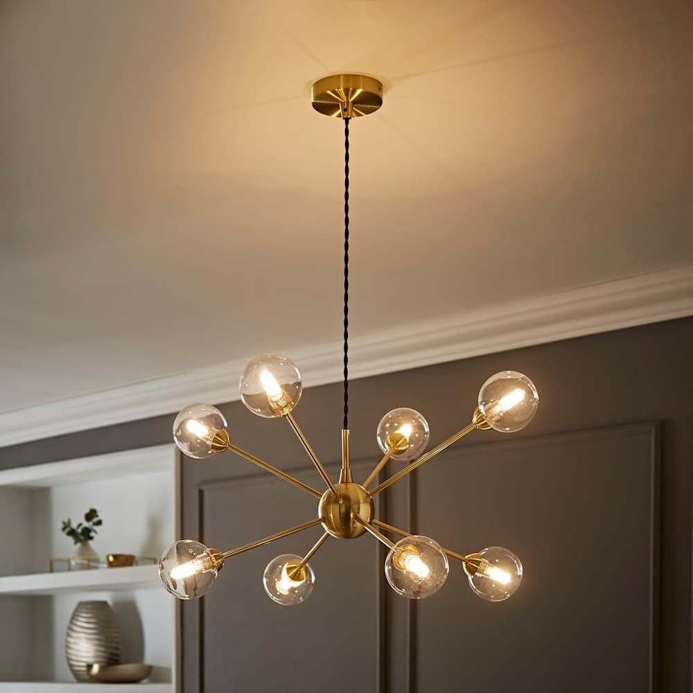 ValueLights Sputnik 8 Way Gold Glass Globe Pendant Ceiling Light and Bulbs Image 6