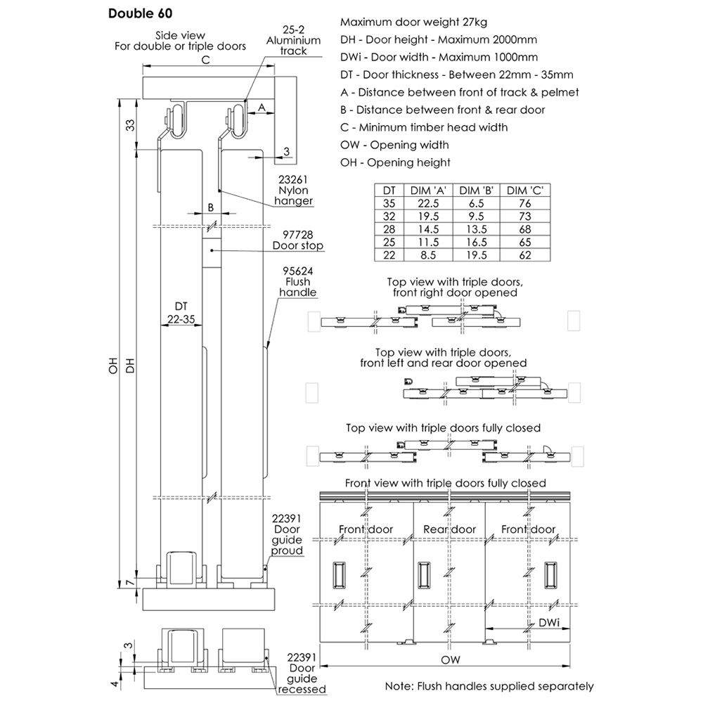 Coburn Double 60 2 Door Sliding Cupboard Track Fixing Kit 1.8m Image 4