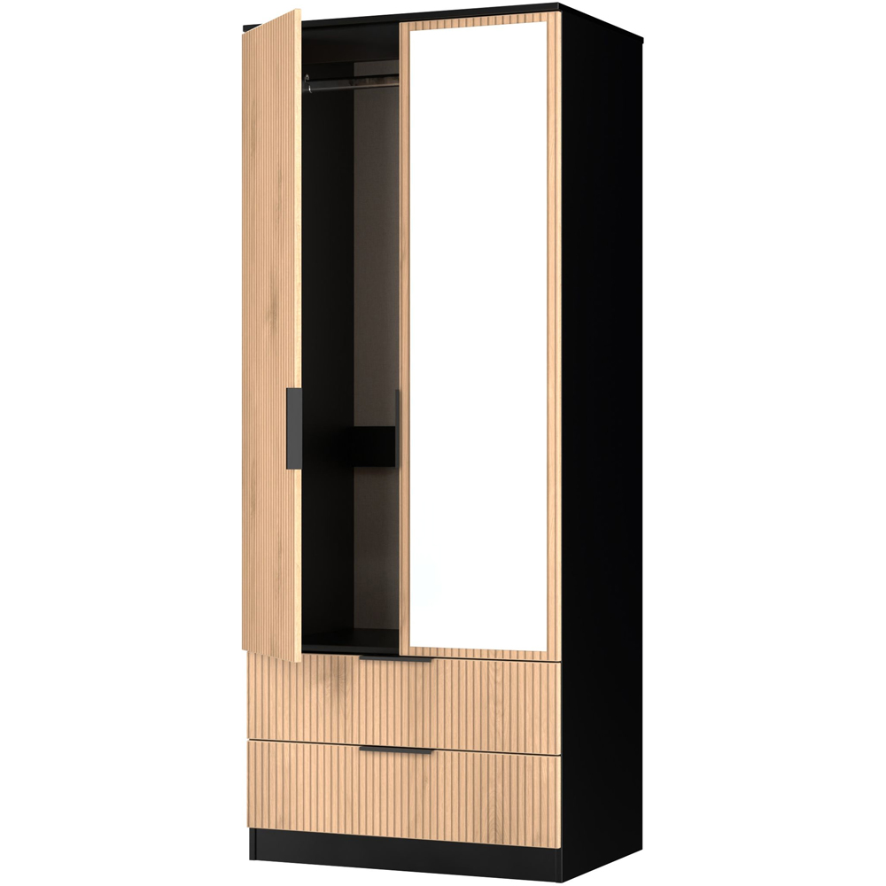 Crowndale Java 2 Door 2 Drawer Slatt Effect and Black Mirror Wardrobe Image 5