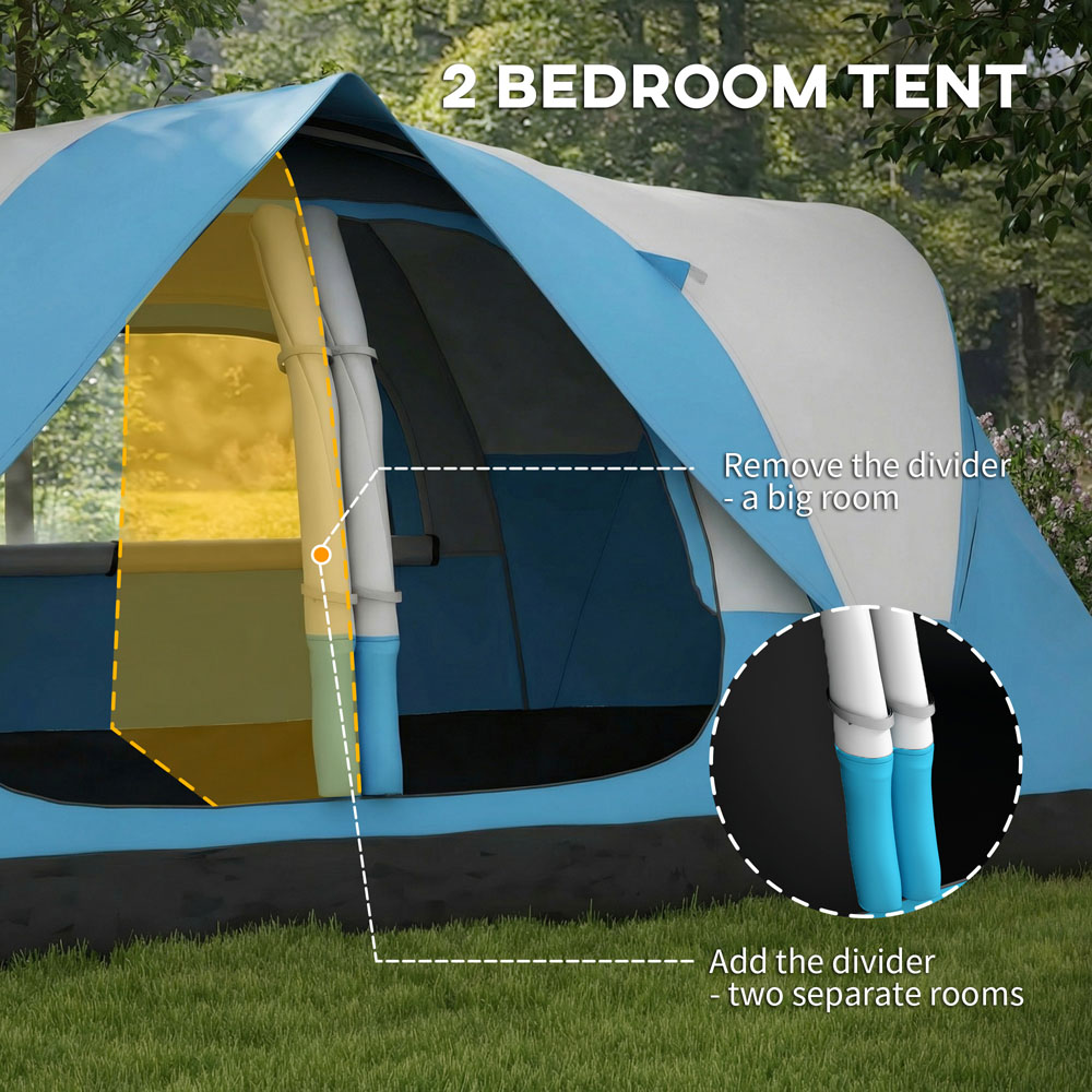 Outsunny 5-8 Person Waterproof Camping Tent with Rooms Blue Image 5