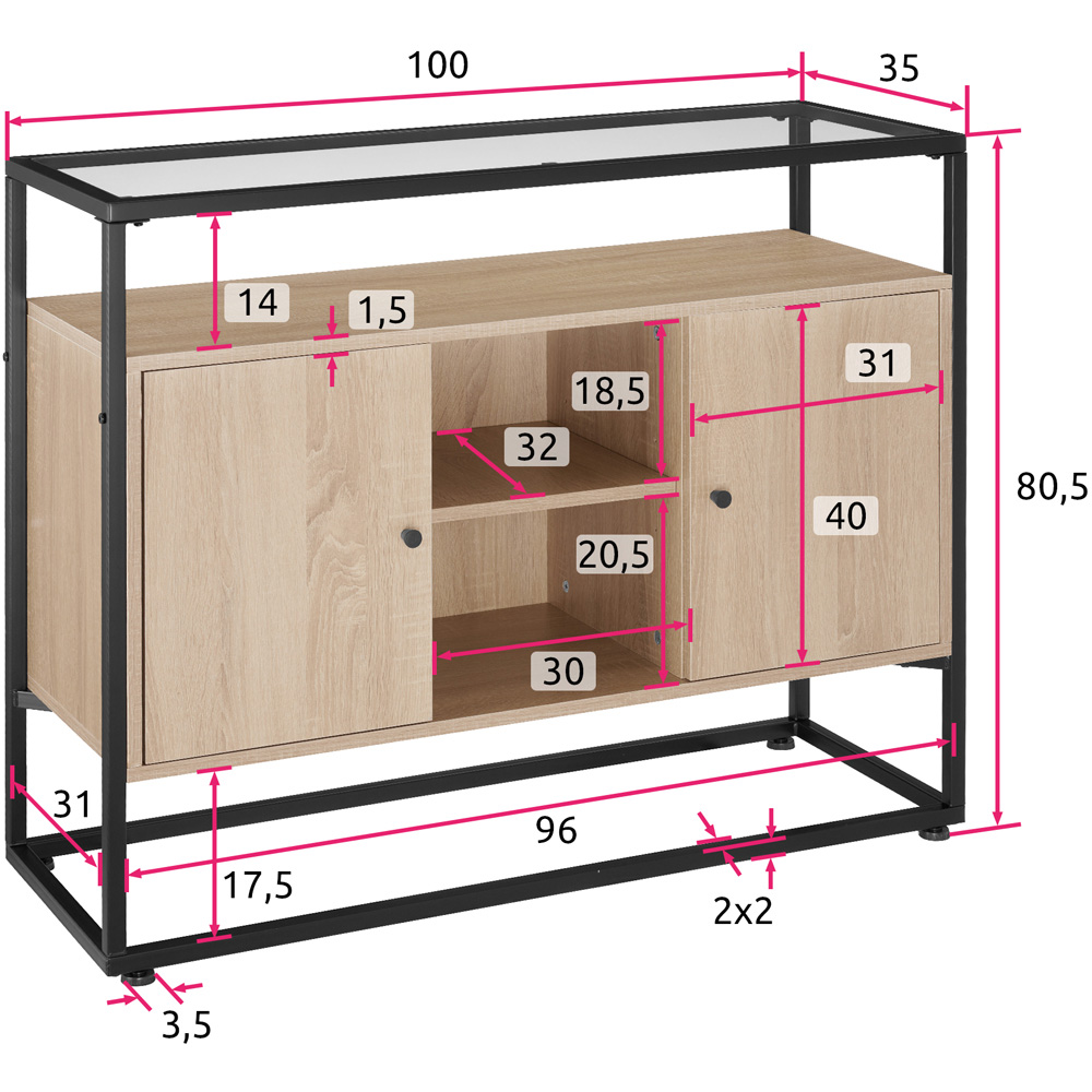 tectake Oldham 2 Compartment Light Wood Sideboard Image 9