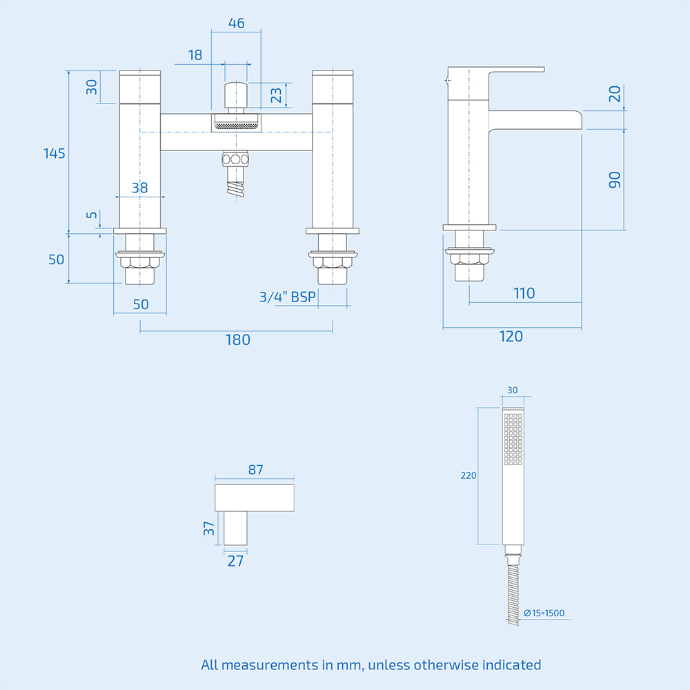 Nes Home Origin Waterfall Matte Black Bath Shower Mixer Pack and Basin Mixer Tap with Waste Image 5