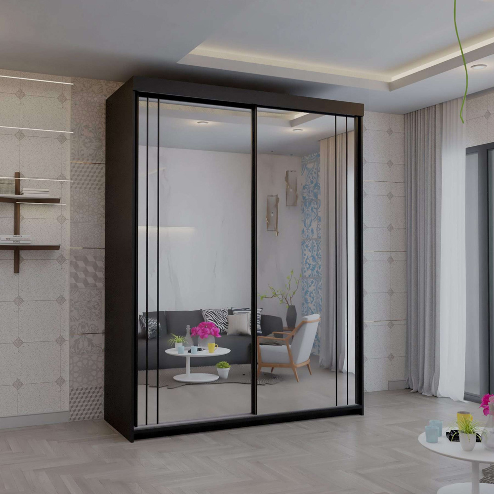 Sliding Wardrobes 4U 2 Sliding Door Black Modern Full Length Mirrored Wardrobe Image 3