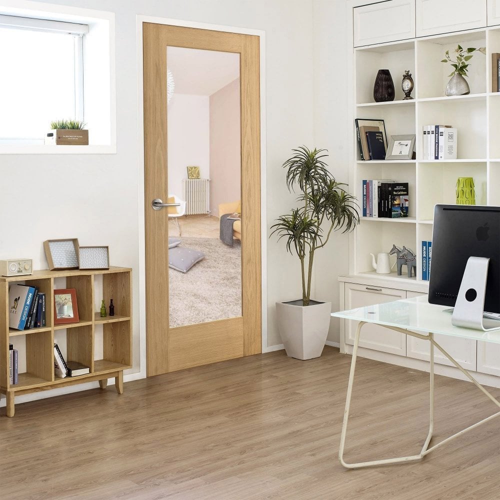 Oak Veneer Fully Finished Pattern 10 Clear Glass Internal FD30 Fire Door 1981 x 838 x 44mm Image 2