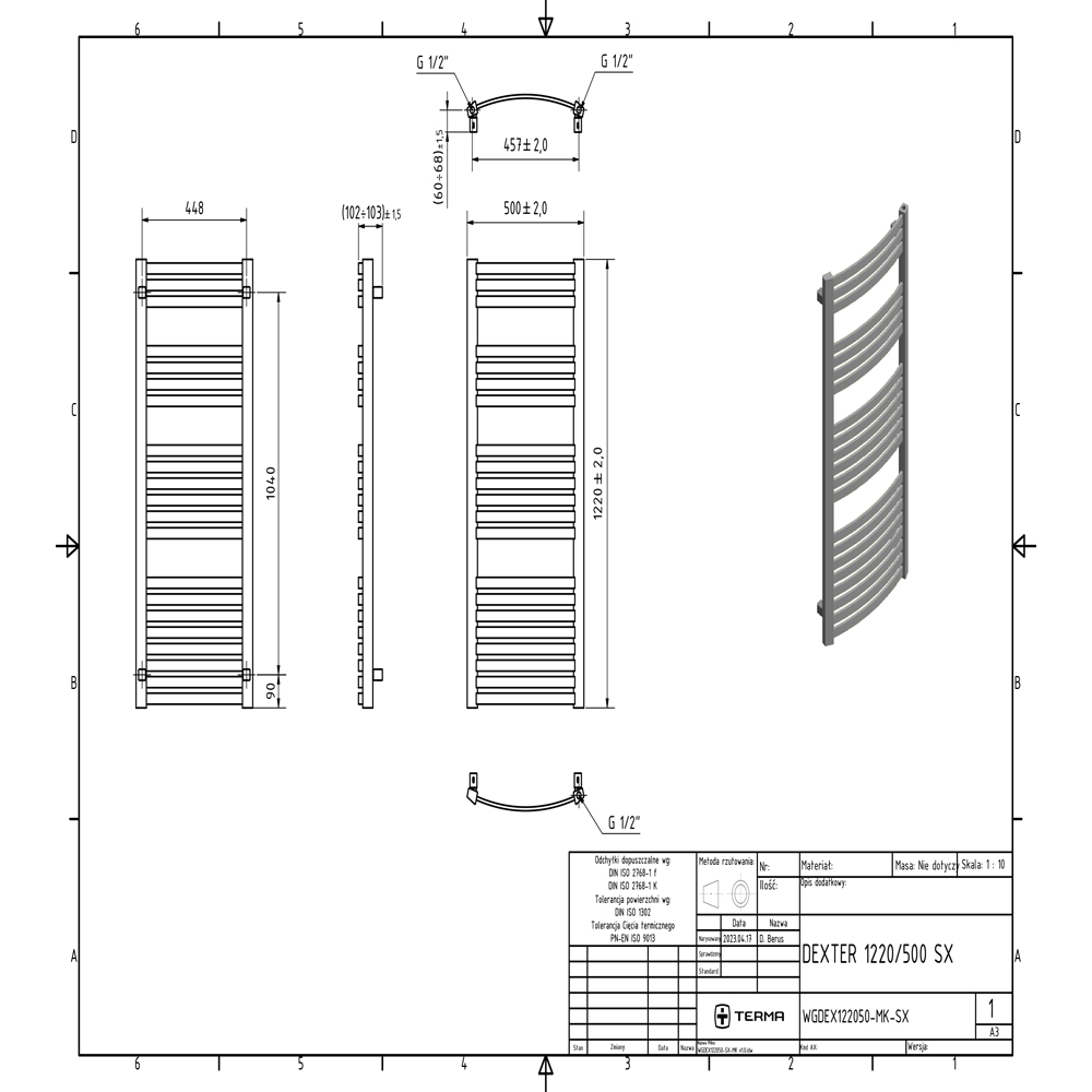 Terma Dexter E Brass Electric Towel Rail 1220 x 600mm Image 9