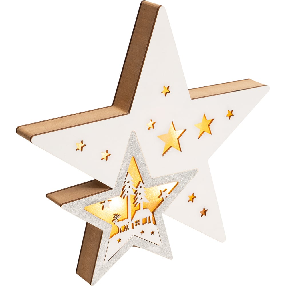 St Helens Battery Powered Light Up Wooden Christmas Star Image 2