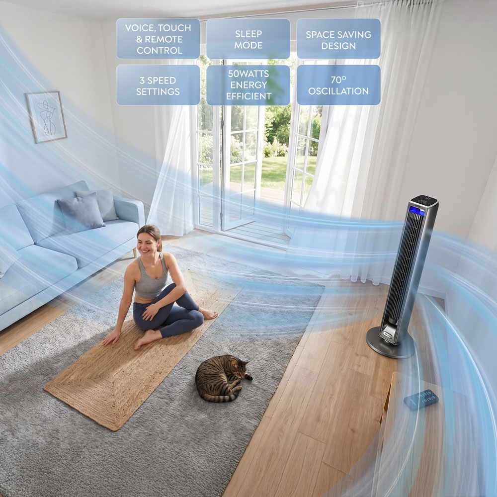 Air Pro Grey SmartVoice Control Oscillating Bladeless Tower Fan with Remote and Built-in Aroma Box 42 inch Image 5