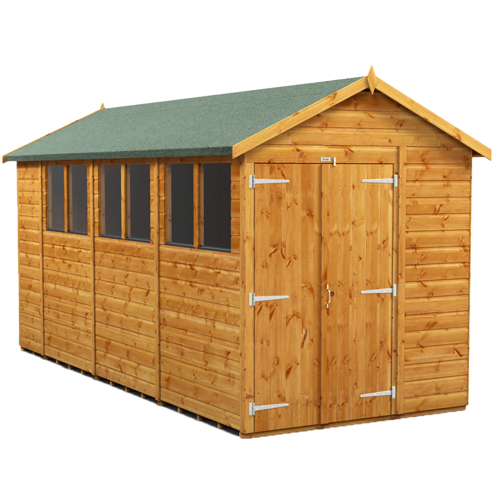 Power Sheds 14 x 6ft Double Door Apex Wooden Shed with Window Image 1