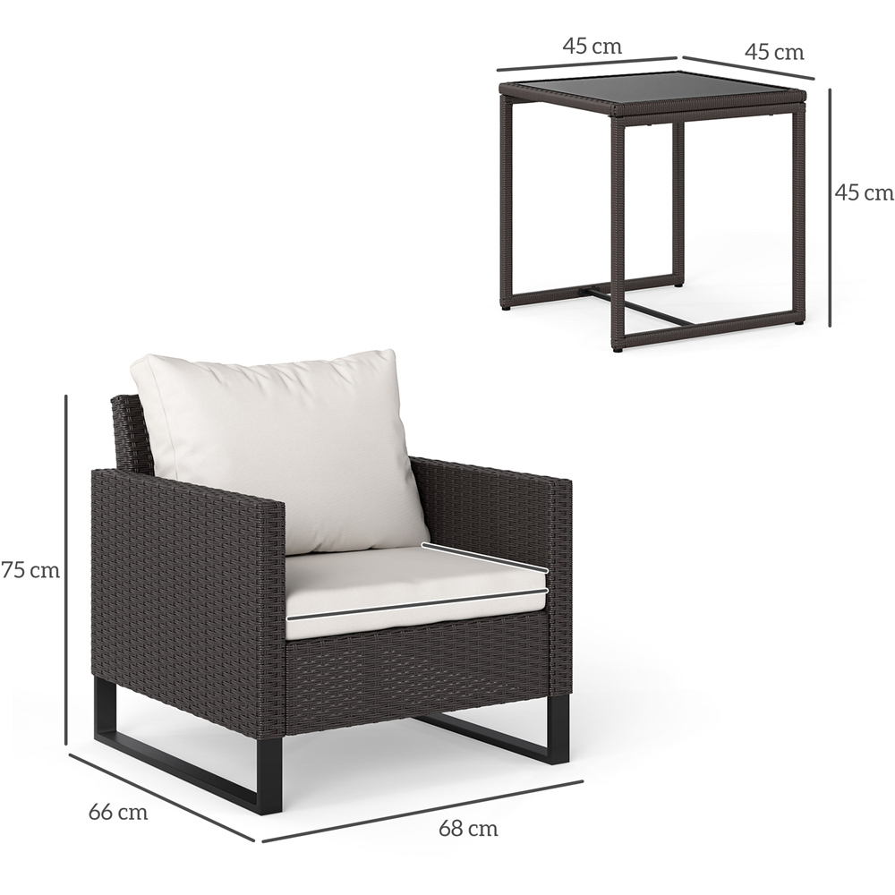 Outsunny 2 Seater Brown Rattan Bistro Set with 4 Cushions Image 9
