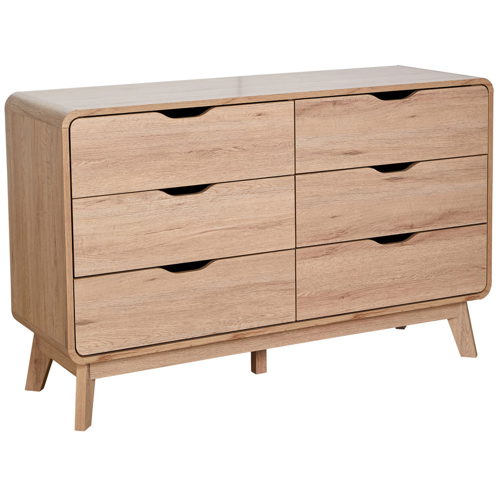 Home Source 6 Drawer Rustic Effect Wide Chest of Drawers Image 2
