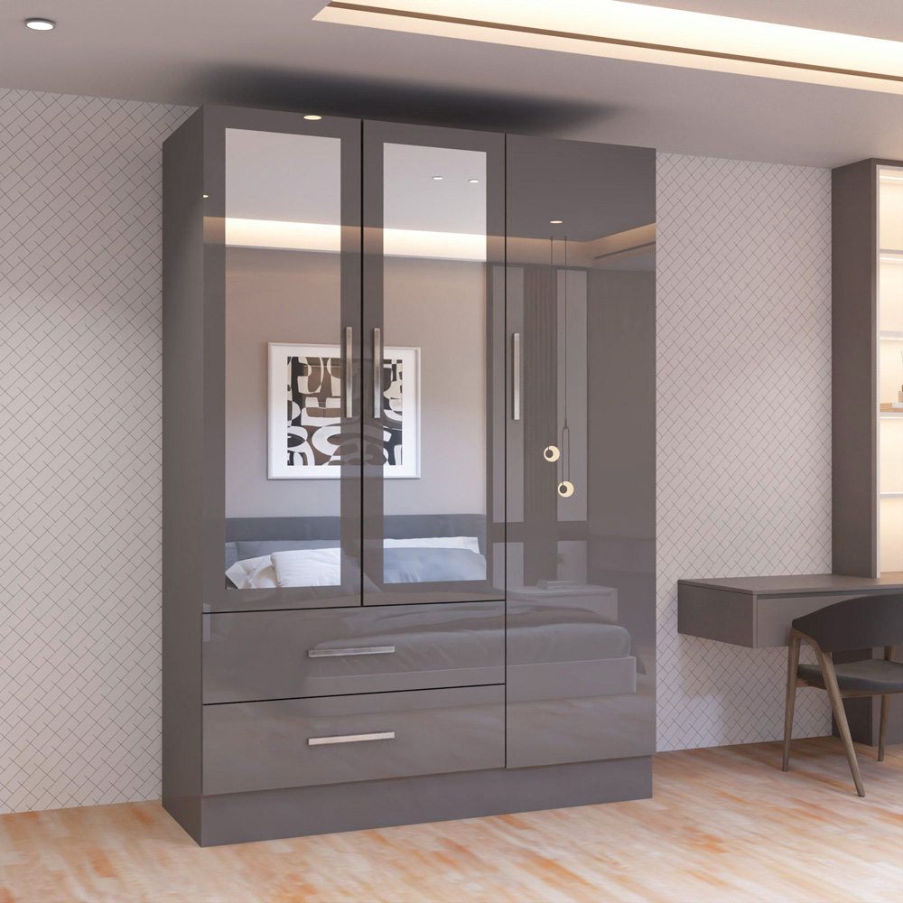 Sliding Wardrobes 4U 3 Door 2 Drawer Grey High Gloss Hinge Door Wardrobe 120cm Image 5