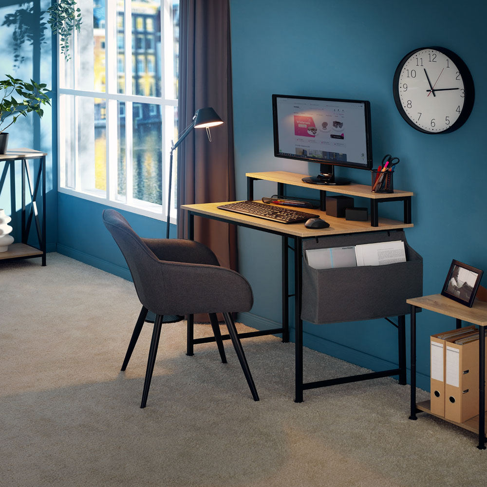 tectake Single Shelf Light Oak Sonoma Wooden Desk with Fabric Bag Image 8