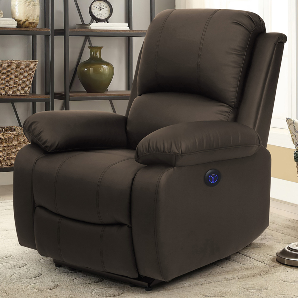 Comfy Living Brown PU Leather Electric Recliner Chair Image 1