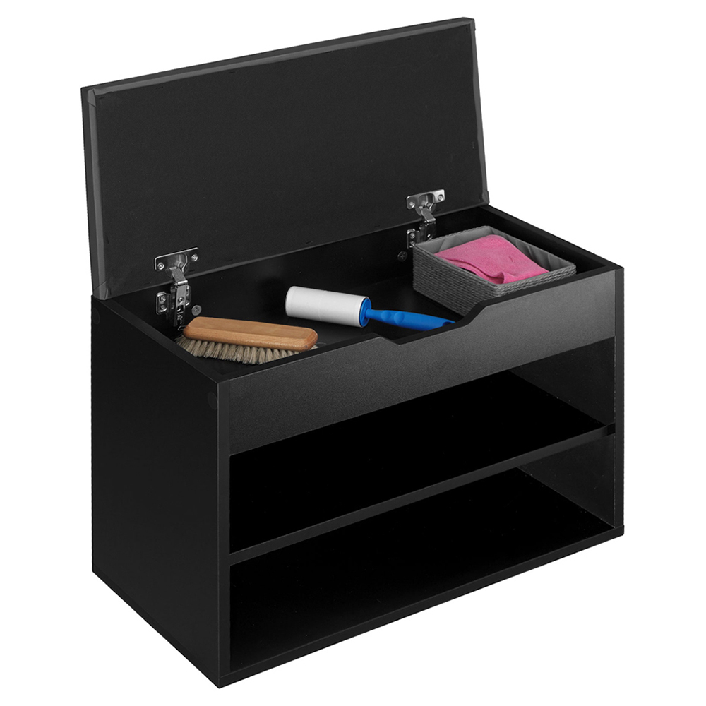 tectake Jasmina 2 Shelf Black Shoe Rack Bench with Cushion Image 5