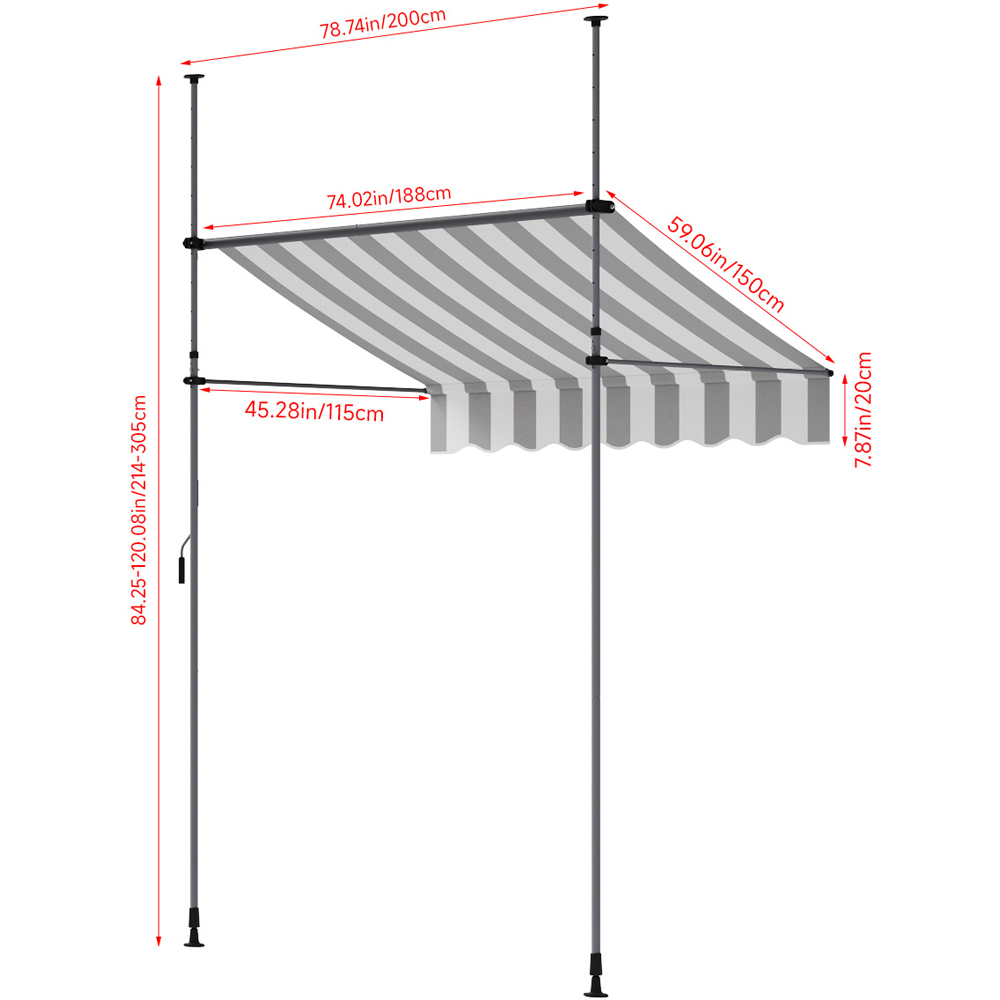 Living and Home Grey and White Wavy Valance Retractable Height Adjustable Awning 2m Image 9