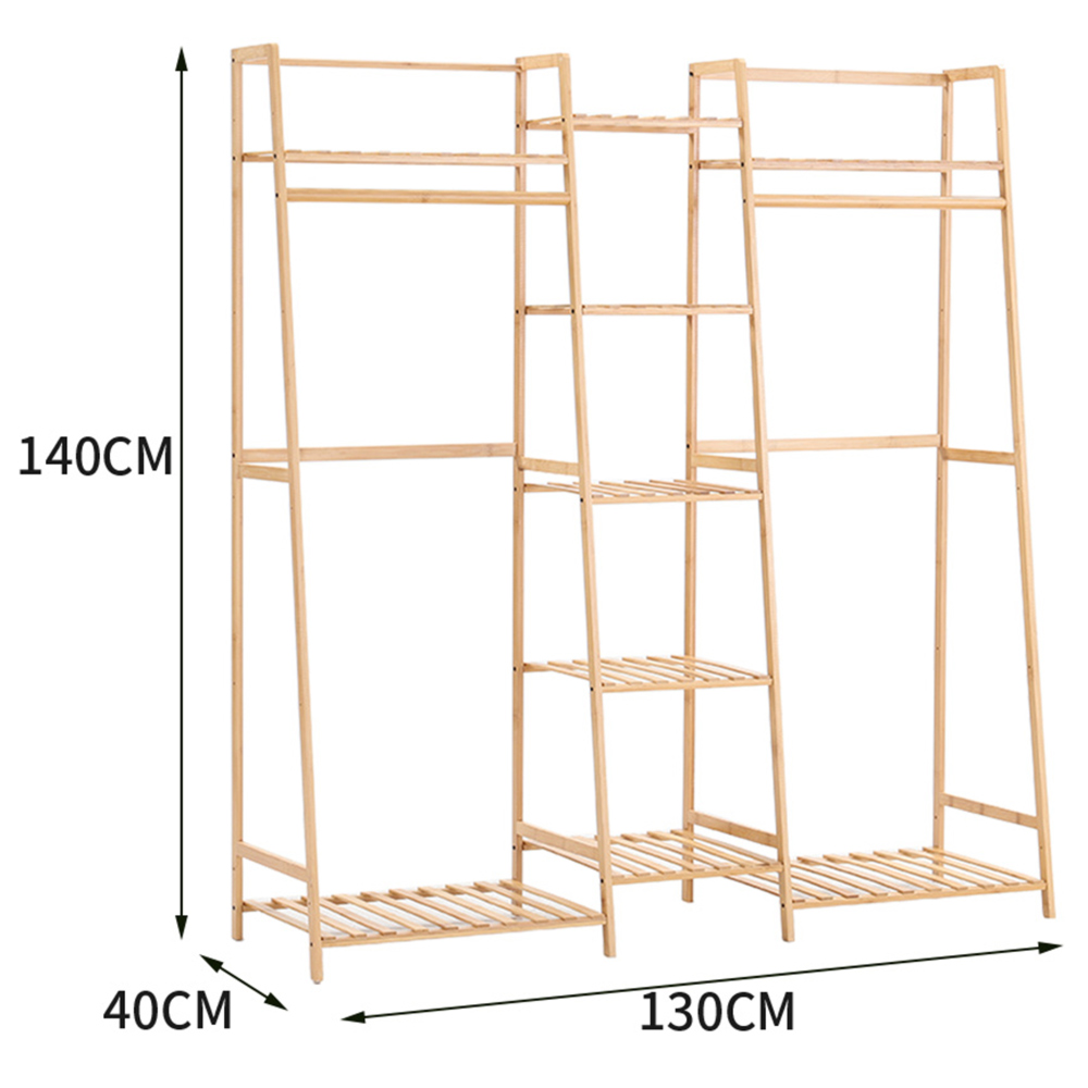 Living and Home Multi-Tier Natural Bamboo Clothing Rack with Storage Shelf Image 7