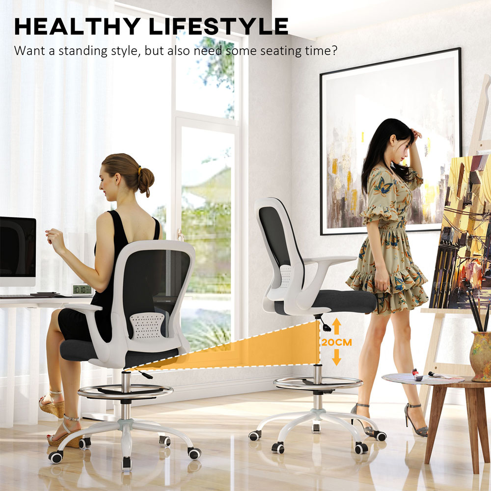 Portland Black and White Mesh Draughtsman Drafting Office Chair Image 5