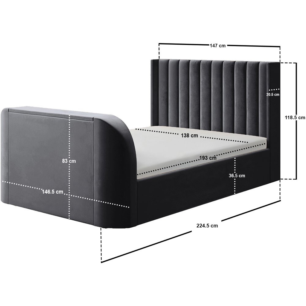 Flair Fallon Double Grey Velvet TV Side Lift Ottoman Bed Image 7