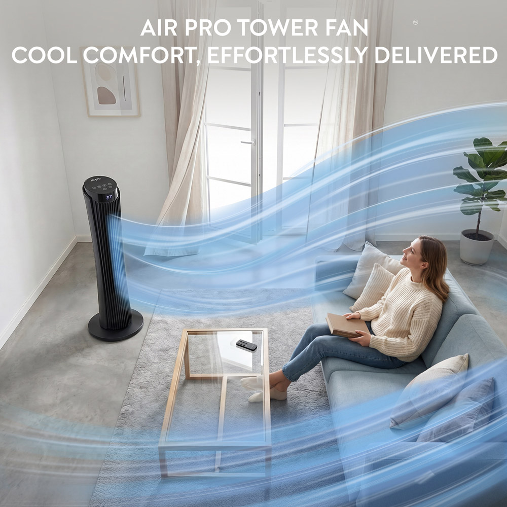 Air Pro Black Oscillating Bladeless Tower Fan with Remote 34 inch Image 3