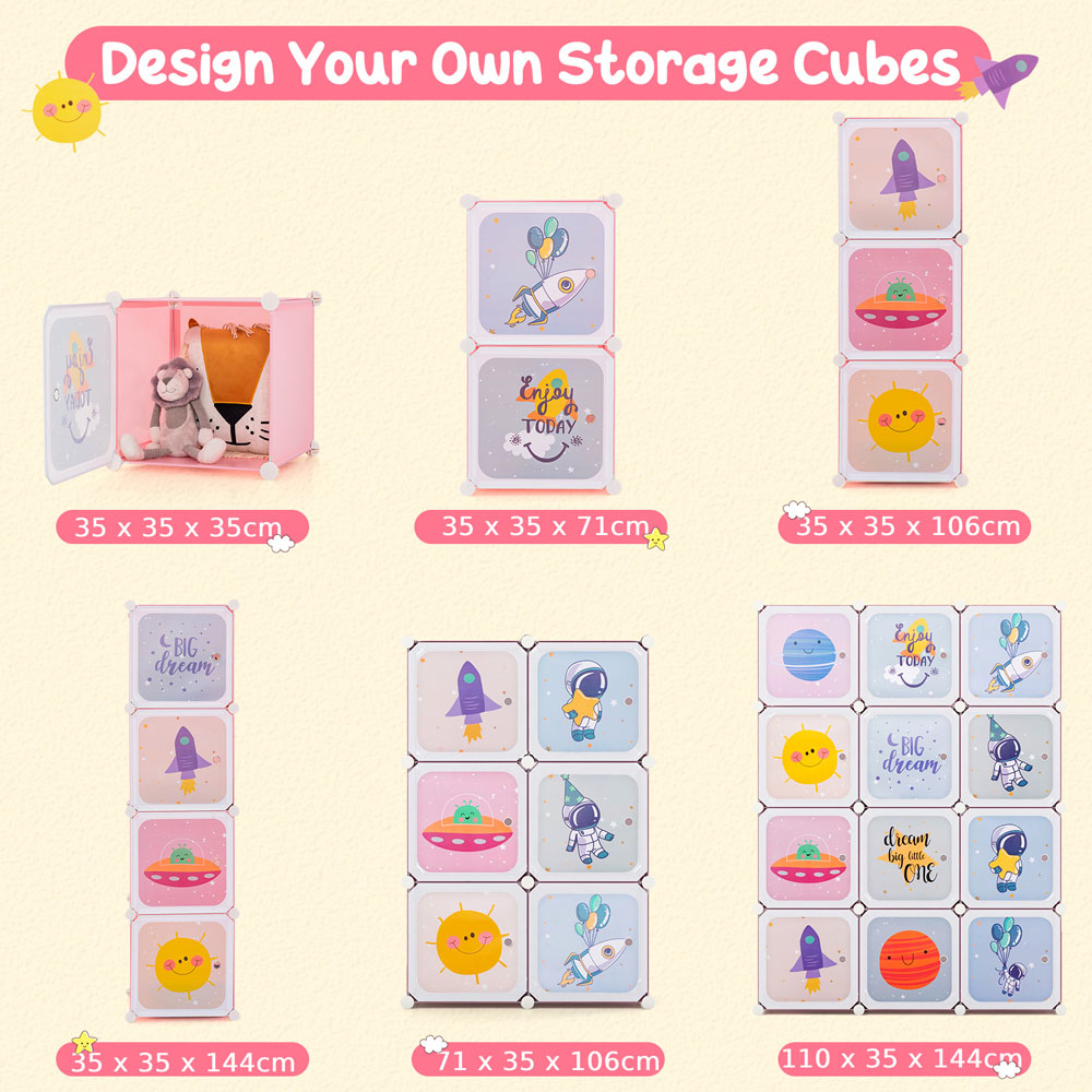 Costway 12 Cube Pink Portable Kids Wardrobe with Hanging Section Image 8