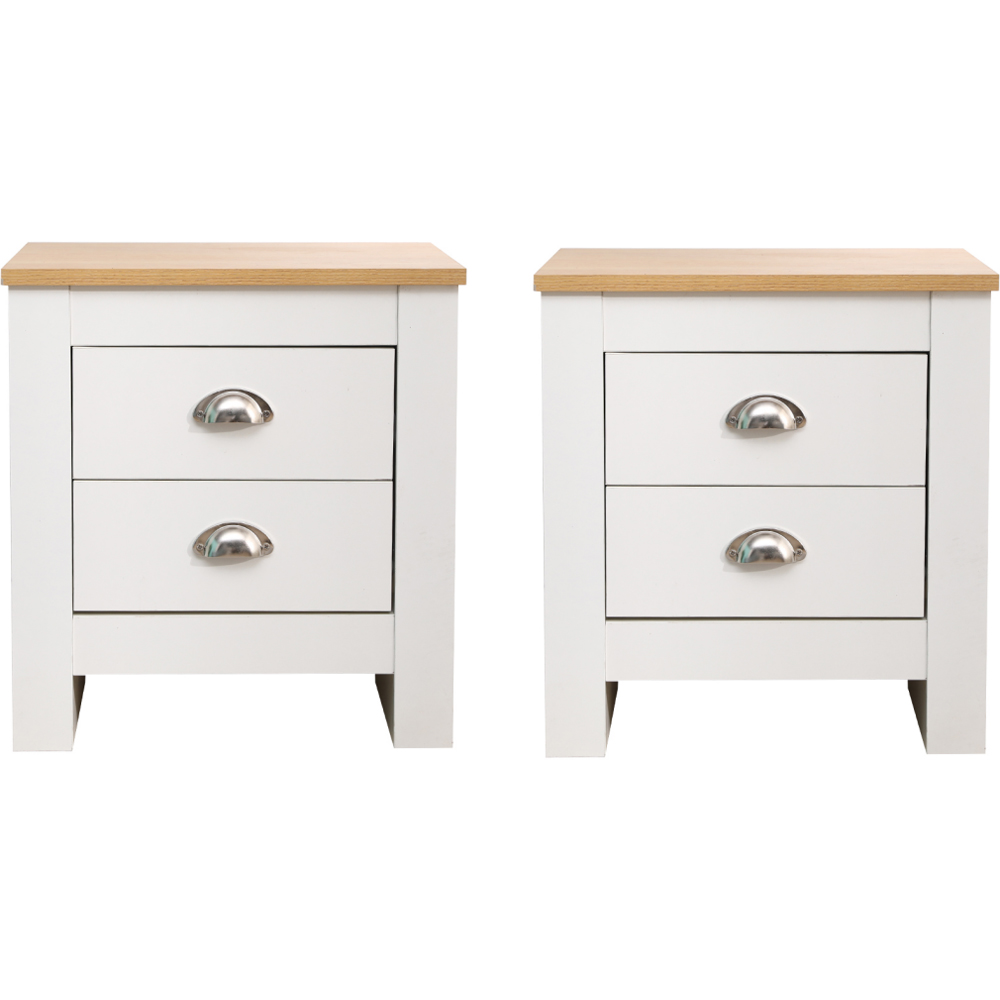FurnitureHMD 2 Drawer White and Oak Effect Wooden Bedside Table Set of 2 Image 3