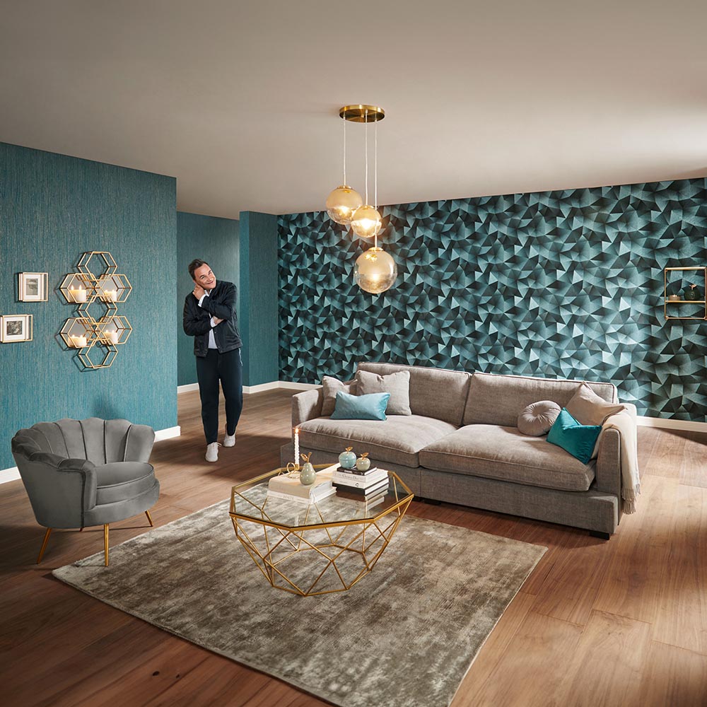 Erismann Designer Luxury 3D Diamond Green Vinyl Wallpaper Image 3