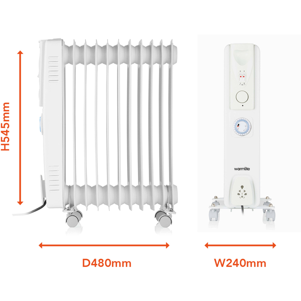 Warmlite 11 Fin White Oil Filled Radiator with Adjustable Thermostat 2500W Image 9