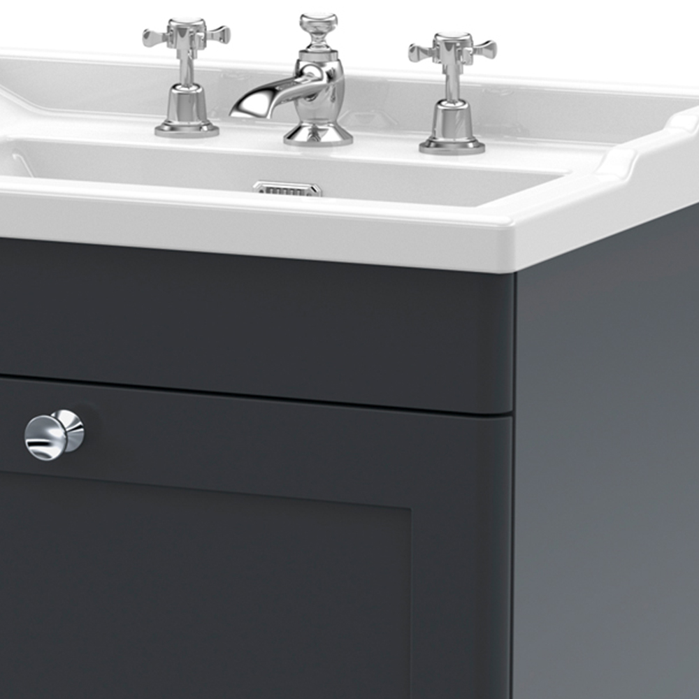 nuie Classique Single Drawer Soft Black Wall Hung Unit and 3 Tap Hole Fireclay Basin 600mm Image 2