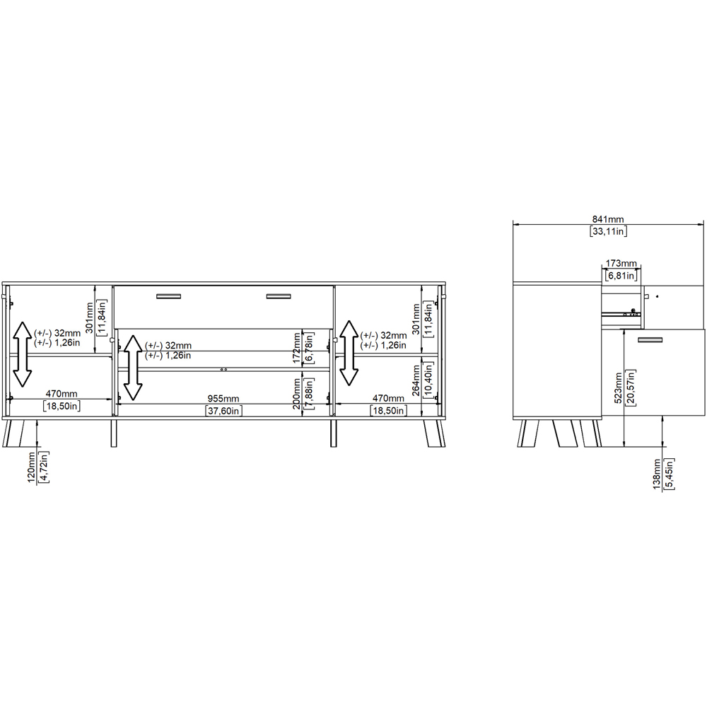 Furniture To Go 4 Door Single Drawer White and Brown Sideboard Image 9