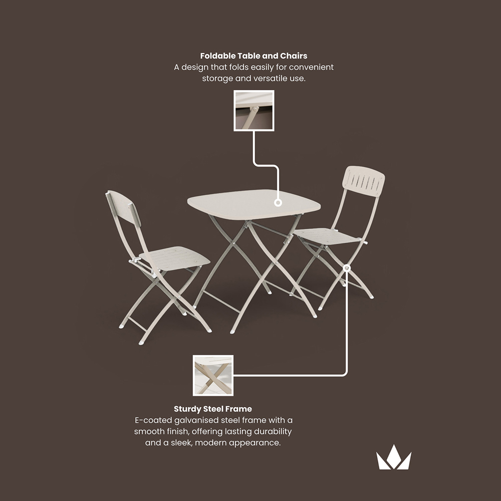 Royalcraft Venice 2 Seater Cashmere Square Folding Bistro Set Image 4
