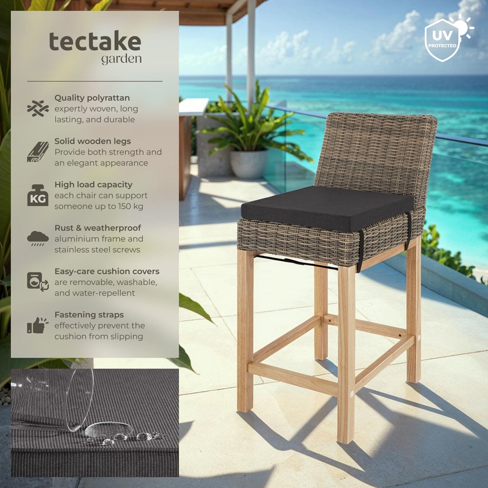 tectake Latina Nature Polyrattan and Aluminium Frame Bar Stool Image 6