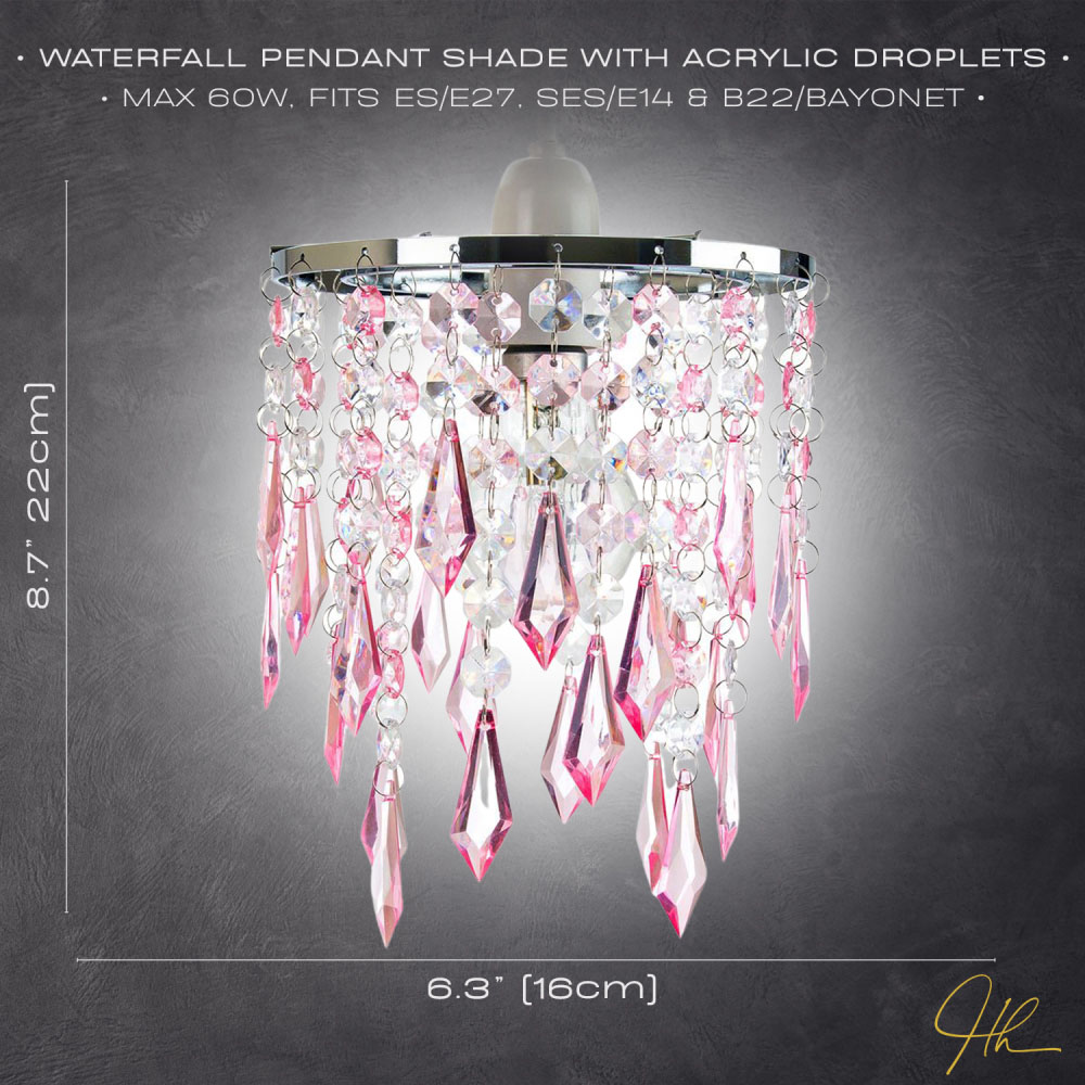 Happy Homewares Modern Waterfall Design Clear and Pink Acrylic Drops and Beads Pendant Shade Image 4