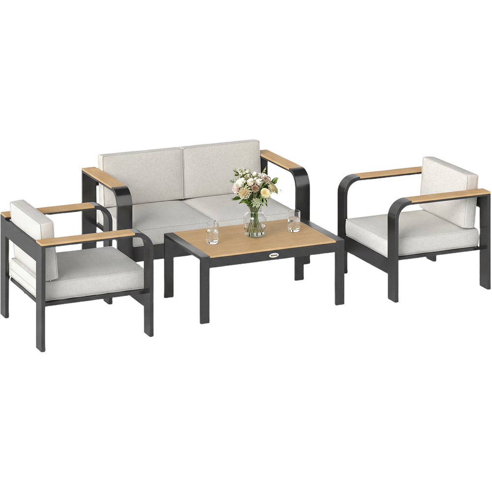 Outsunny 4 Seater Beige Aluminium Frame Garden Lounge Set with Olefin Cushion Image 2